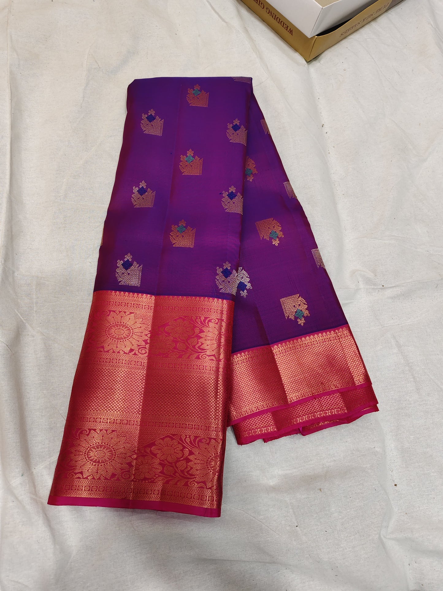 Product Image - Exquisite 100% Pure Kanchi Pattu Saree with 1 Gram Gold Jari Border | Designer Wedding Saree