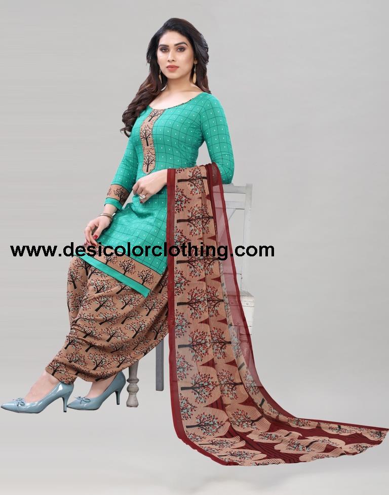 Angellic Turquoise Green Printed Unstitched Salwar Suit