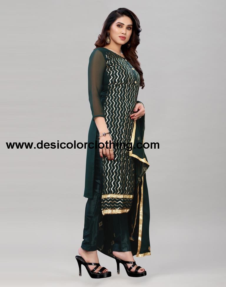 Amazing Dark Green Georgette Sequence Work Unstitched Salwar Suit