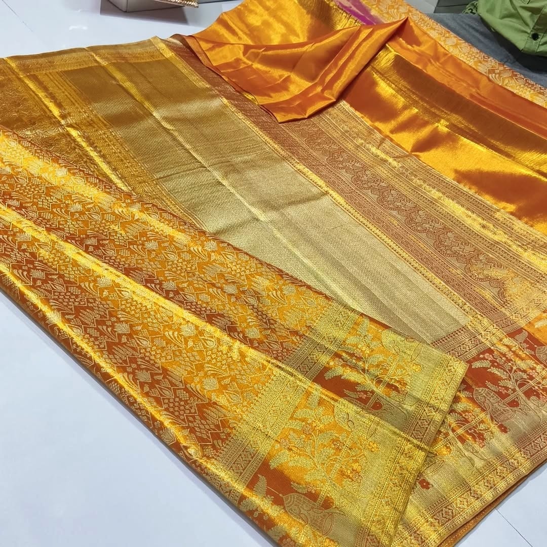 Product Image - Pure Kanchipattu Tissue Wedding Saree with Meenakari Edge to Edge - Flash Designs