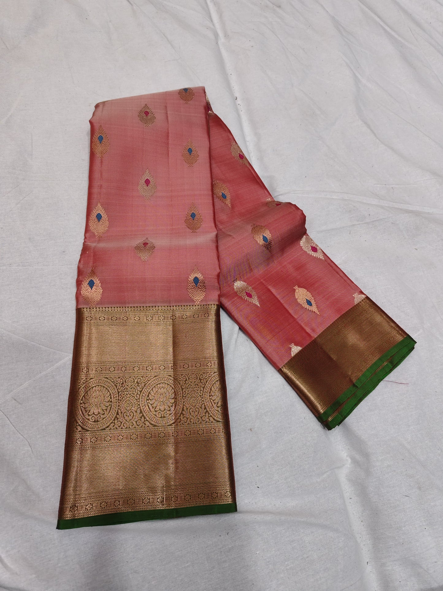 Product Image - Exquisite 100% Pure Kanchi Pattu Saree with 1 Gram Gold Jari Border | Designer Wedding Saree