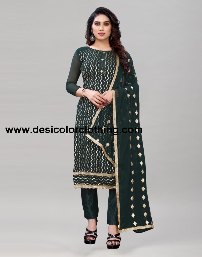 Amazing Dark Green Georgette Sequence Work Unstitched Salwar Suit