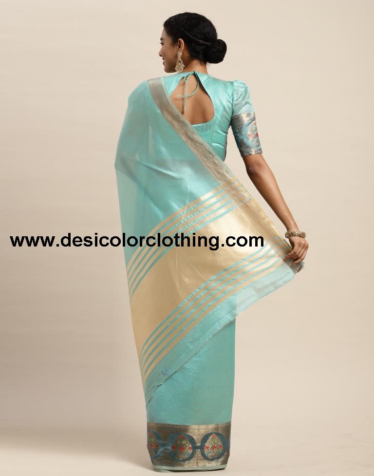 Aqua Blue Organza Saree