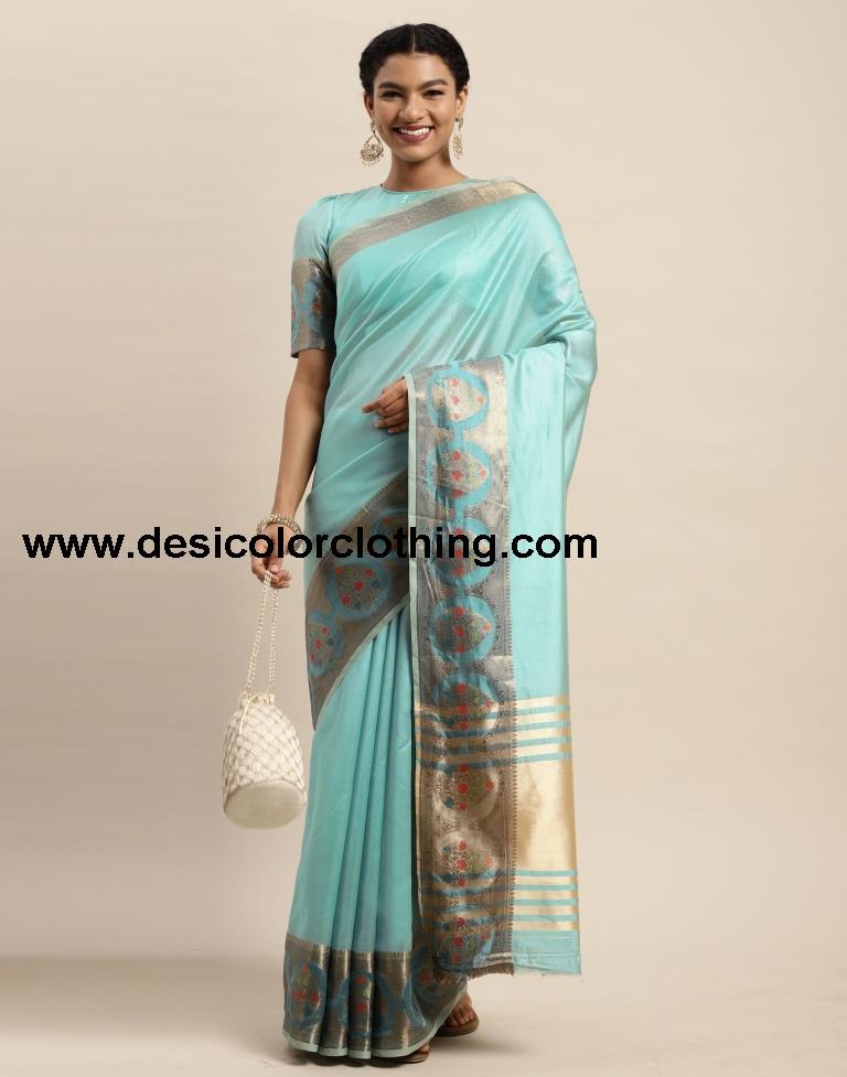 Aqua Blue Organza Saree