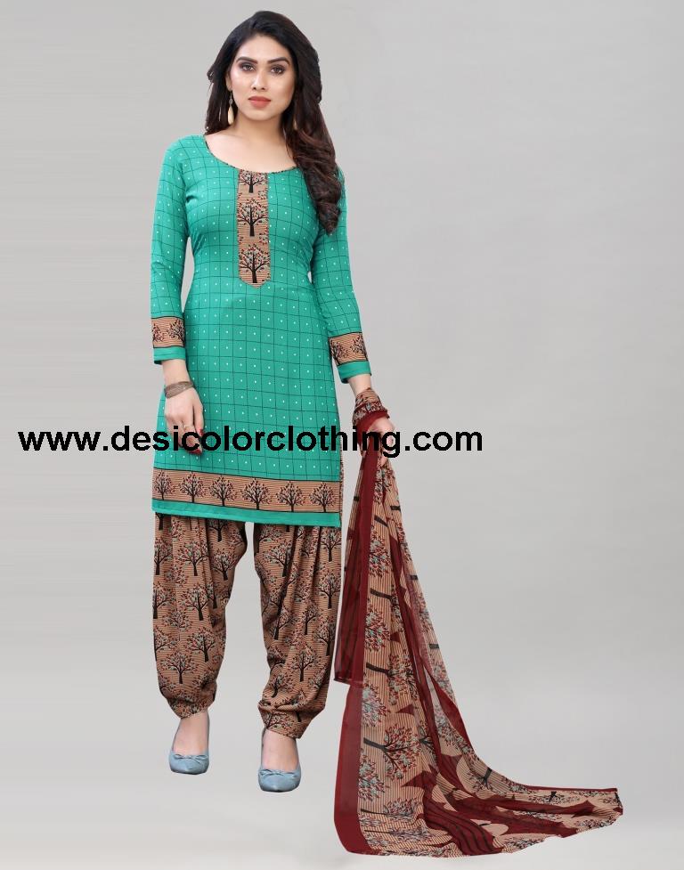 Angellic Turquoise Green Printed Unstitched Salwar Suit