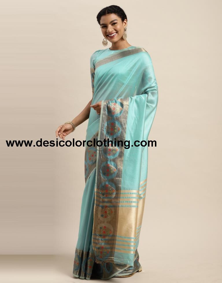 Aqua Blue Organza Saree