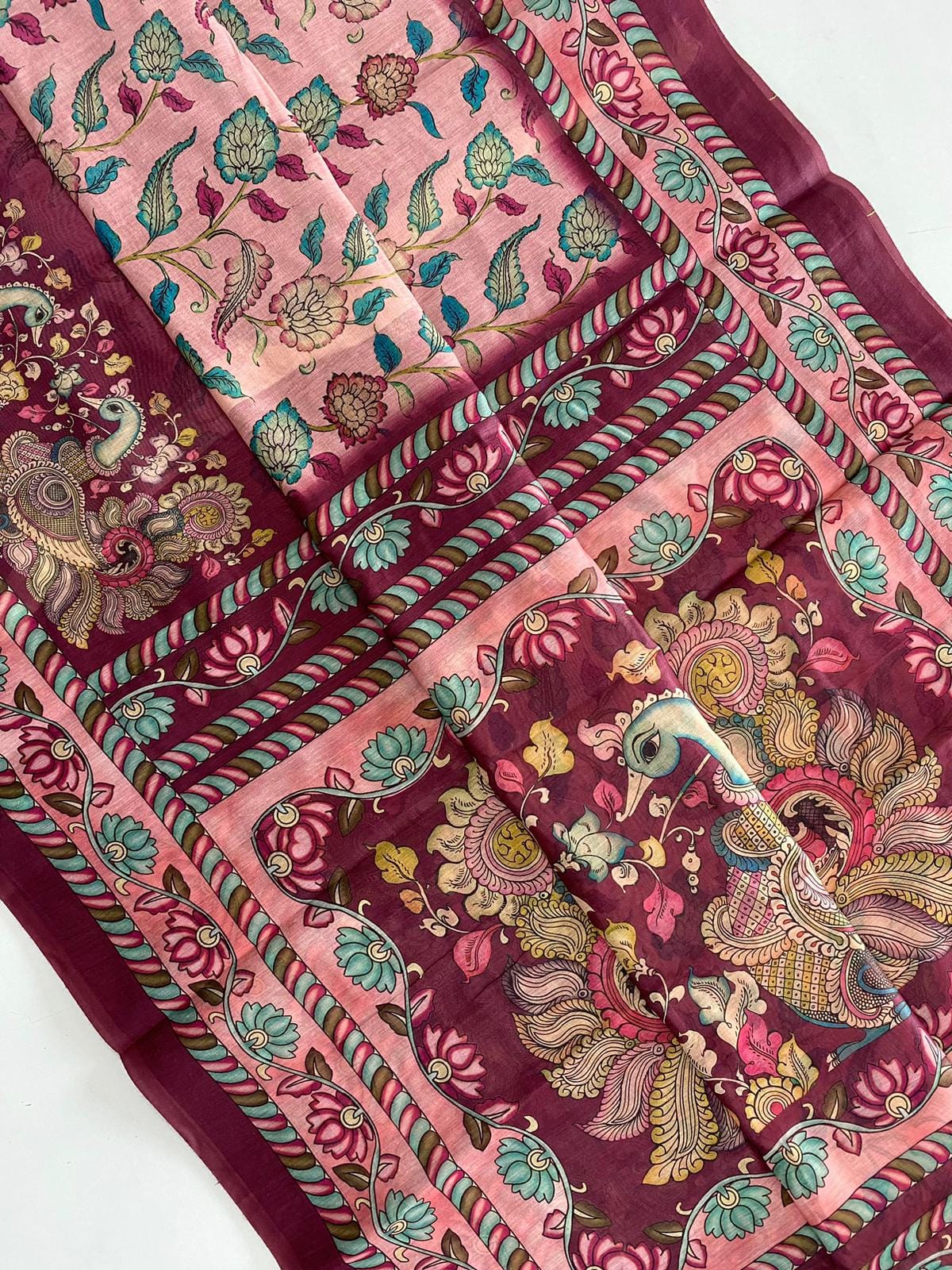 PURE MALAI COTTON SAREE WITH BIG BORDER DIGITAL PRINT CONCEPT WITH ELEGANT KALAMKARI PATTERNS