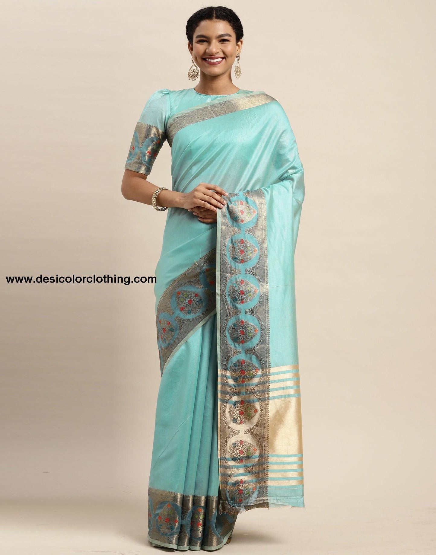 Aqua Blue Organza Saree