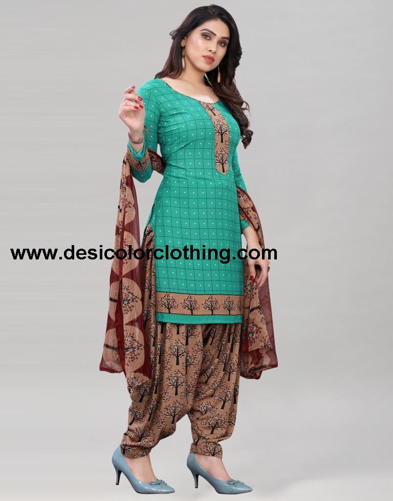 Angellic Turquoise Green Printed Unstitched Salwar Suit