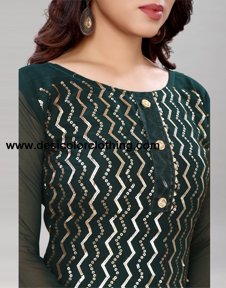 Amazing Dark Green Georgette Sequence Work Unstitched Salwar Suit