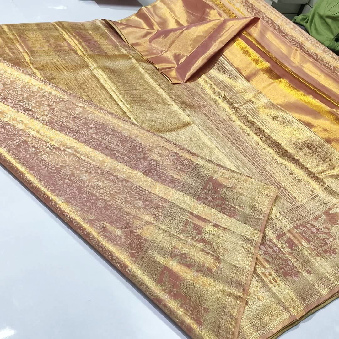 Product Image - Pure Kanchipattu Tissue Wedding Saree with Meenakari Edge to Edge - Flash Designs